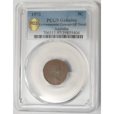 AUSTRALIA 1973 . FIVE 5 CENTS COIN . ERROR . COPPER LOOKING DETAILS